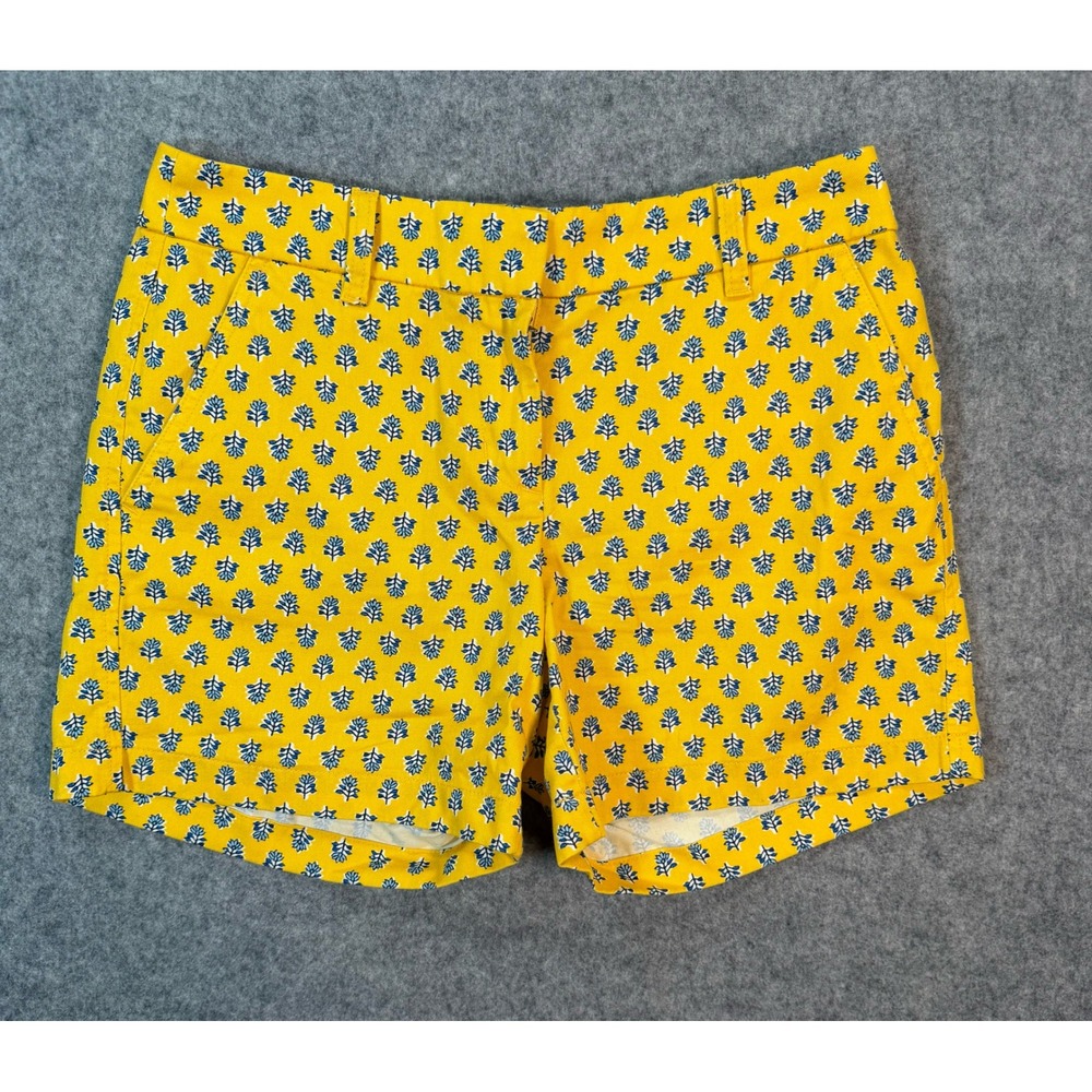 J.Crew Womens Yellow Blue Floral Block Print Chino Shorts Size 2